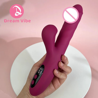 Dream Rabbit Dildo Vibrator LCD Screen Vibrating Thrusting Suction Heating Deep Penetration New Fantasy Sex Toy Women Pleasure
