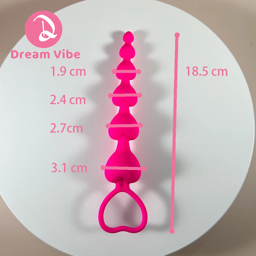Pink Heart Anal Beads Butt Plug Prostate Massager Silicone Erotic Sex Toy Woman Men Backdoor Pleasure Anal Training Expanding
