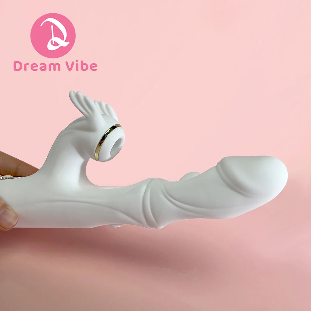 White Dargon 3 in 1 Rabbit Vibrator Heating Dual Flapping Suction Vibration Pleasur Intimate Sex Toy Women Penetration Deep Love