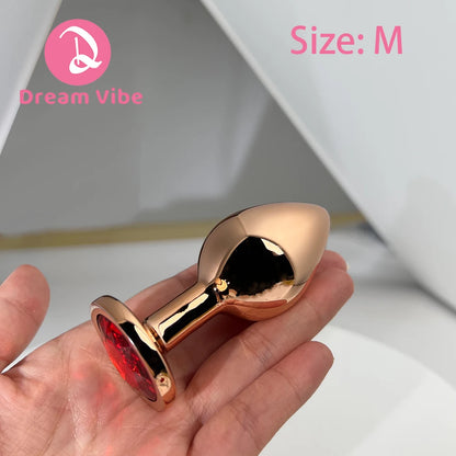 Metal Anal Plug Set Red Gem Butt Training Kit Jewelry inlaid Pleasure Sex Toy Women Men Prostate Massager Anal Expanding Gay
