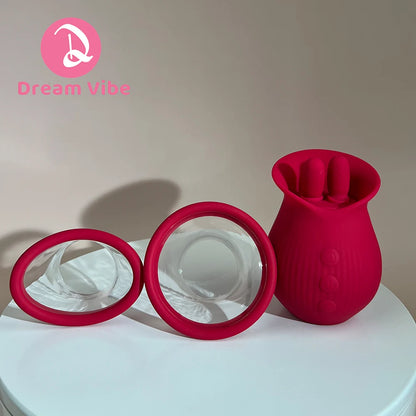 Rose Suction Mini Pump Swing Licking and Vibrating Ears Two Pump Heads Clit and Breast Stimulation Woman Sex Toy Pleasur Adult