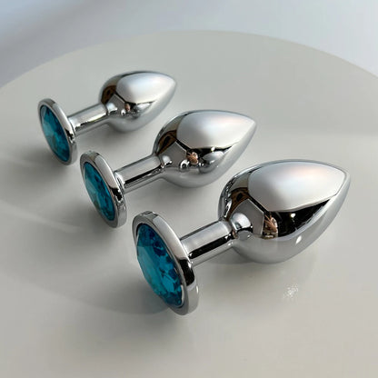 Lake Blue Gem Silver Metal Anal Plug Set by Dream Vibe Anal Trainer Kit Prostate Sex Toy Unisex Couple Backdoor Intimate Gift