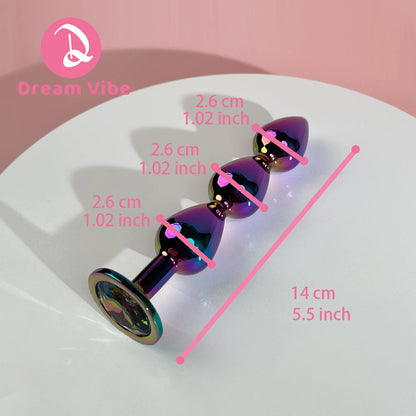 Triple Heart Anal Plug Sex Toy for Men Couple Pleasure Shiny Gem Bottom Metal Butt Plug Dildo Penetration Anal Expander 18+ Toy