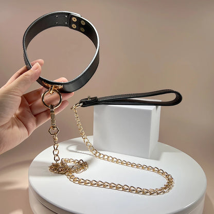 Bondage Faux Leather Collar and Lead PU Material Buckle Closure Adjustable BDSM Slave Pleasure Kinky Fun S&M Restriant Play