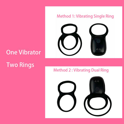 One Vibrator Two Rings Double Joy Vibrating Cock Ring 10 Modes Penis Ring Couple Sex Toy Clit Stimulation Ejaculation Delay