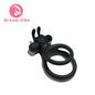 Vibrating Rabbit Dual Cock Rings Bunny Ear Super Stretchy Silicone Penis Rings Enhanced Delay Button Battery Men Sex Toy Couple