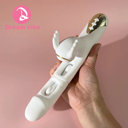 White Dargon 3 in 1 Rabbit Vibrator Heating Dual Flapping Suction Vibration Pleasur Intimate Sex Toy Women Penetration Deep Love