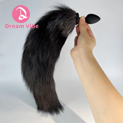 Silicone Anal Plug with Black Fox Tail Plug BDSM Adult Sex Toy Cosplay Couple Toy  Sexy Prostate Bedtime Play Sex Game Fetish