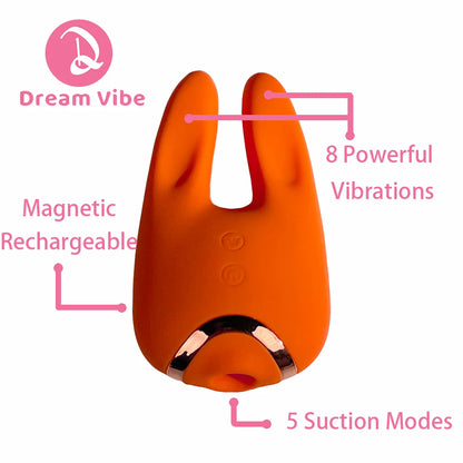 Bunny Love Vibrator Orange Passion 8 Poweful Vibrations on both Rabbit Ear 5 Suctions Pleasure Sex Toy Woman Female Masturbation