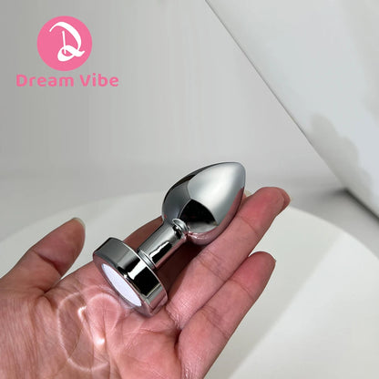 LED Light Shiny Silver Anal Plug Metal Butt Plug Prosate Massager Midnight Erotic Sex Toy Sex Game Women Couple Costume Accessor