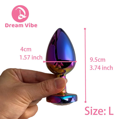 Rainbow Metal Anal Plug Heart Jewelled Gem Butt Expander Training Unisex Sex Toy Prostate Massager Backdoor Exerciser Probe