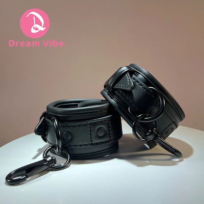 Super Soft Wrist Cuff Hand Cuff by Dream Vibe Black Luxury Fetish Bondage Fun for Woman Men Couple Bedroom Toy PU Leather