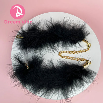 Natural Feather HandCuffs with Golden Chain Bondage Play Sexy Fetish Toy Flirt Midnight Temptation Pleasure Sex Game Wrist Cuff