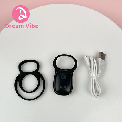 One Vibrator Two Rings Double Joy Vibrating Cock Ring 10 Modes Penis Ring Couple Sex Toy Clit Stimulation Ejaculation Delay