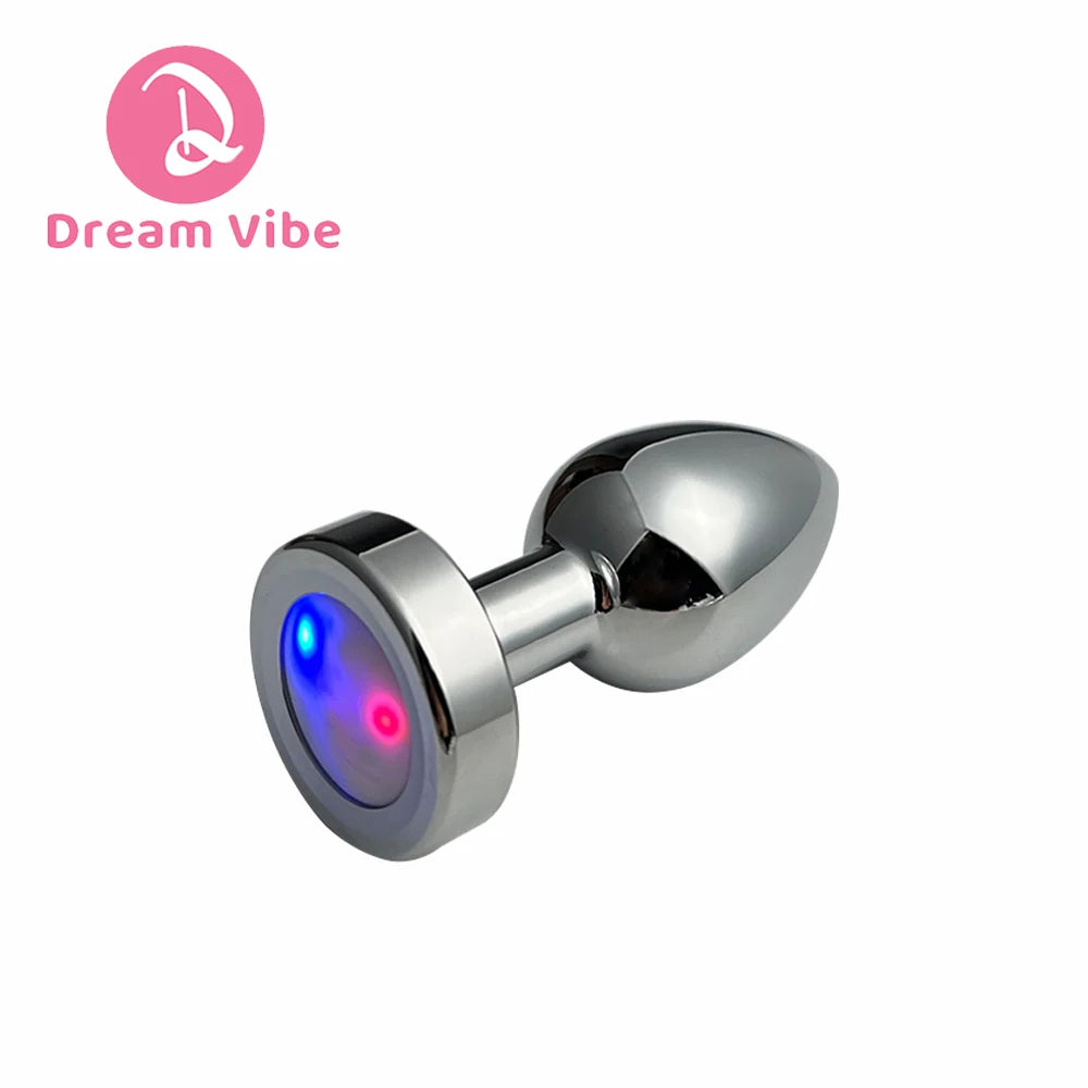 LED Light Shiny Silver Anal Plug Metal Butt Plug Prosate Massager Midnight Erotic Sex Toy Sex Game Women Couple Costume Accessor