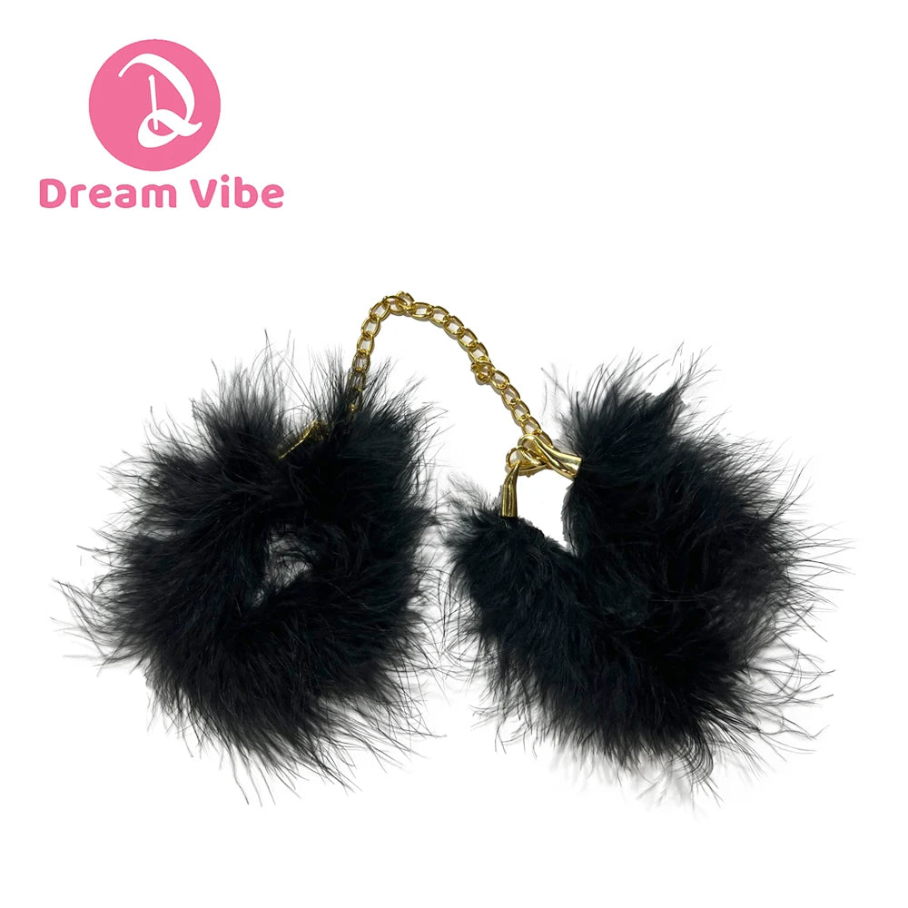 Natural Feather HandCuffs with Golden Chain Bondage Play Sexy Fetish Toy Flirt Midnight Temptation Pleasure Sex Game Wrist Cuff