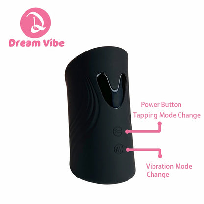 Silicone Vibrating Stroker Male Masturbation Open-ended Dual Motors 5 Tapping 5 Vibration Modes Blow Job Sleeve Penis Massager