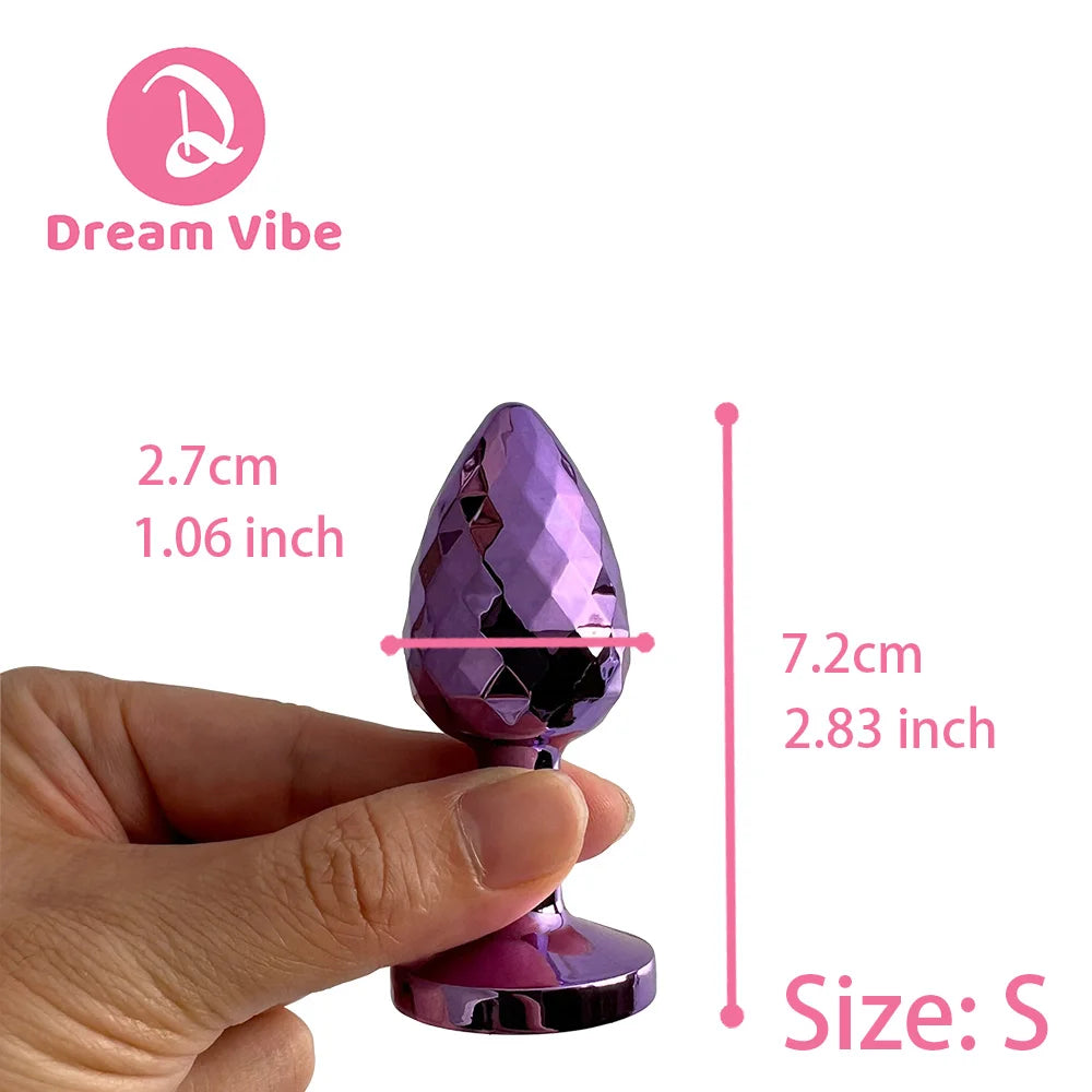 Rhombus Surface Jewelled Metal Anal Plug Shiny Purple Butt Trainer Set Backdoor Penetration Men Sex Toy Prostate Massager