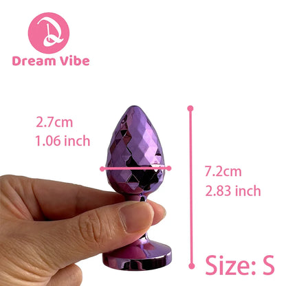 Rhombus Surface Jewelled Metal Anal Plug Shiny Purple Butt Trainer Set Backdoor Penetration Men Sex Toy Prostate Massager