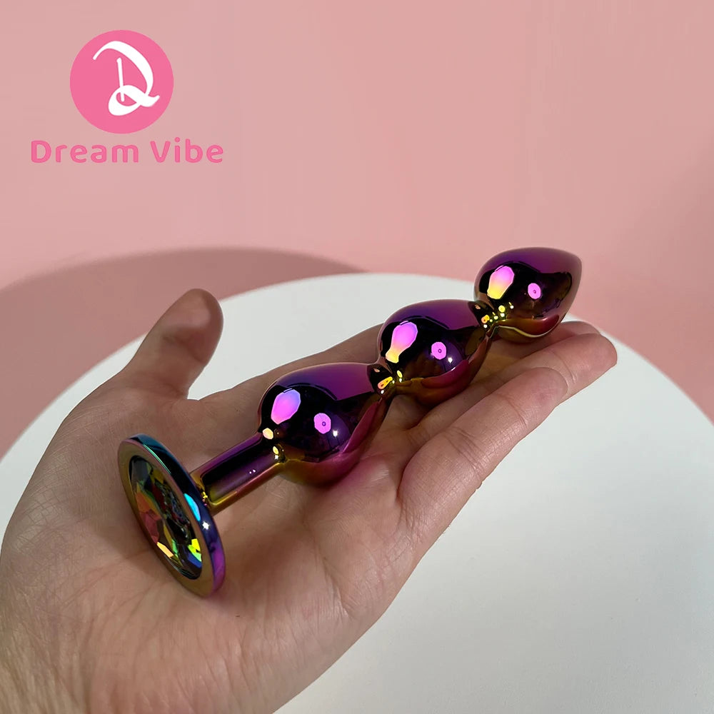 Triple Heart Anal Plug Sex Toy for Men Couple Pleasure Shiny Gem Bottom Metal Butt Plug Dildo Penetration Anal Expander 18+ Toy
