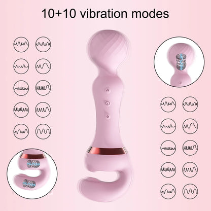 Powerful 2 in 1 AV Vibrator Female Magic Wand Clitoris Stimulator USB Recharge 20 Modes G Spot Massager Sex Toys Dildo for Women