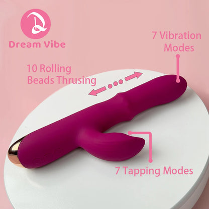 Flamingo Rabbit Vibrator from Dream Vibe Powerful Tapping Vibrating Beads Thrusting Adult Pleassure Sex Toys for Woman Love Gift