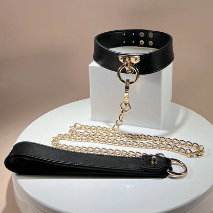 Bondage Faux Leather Collar and Lead PU Material Buckle Closure Adjustable BDSM Slave Pleasure Kinky Fun S&M Restriant Play