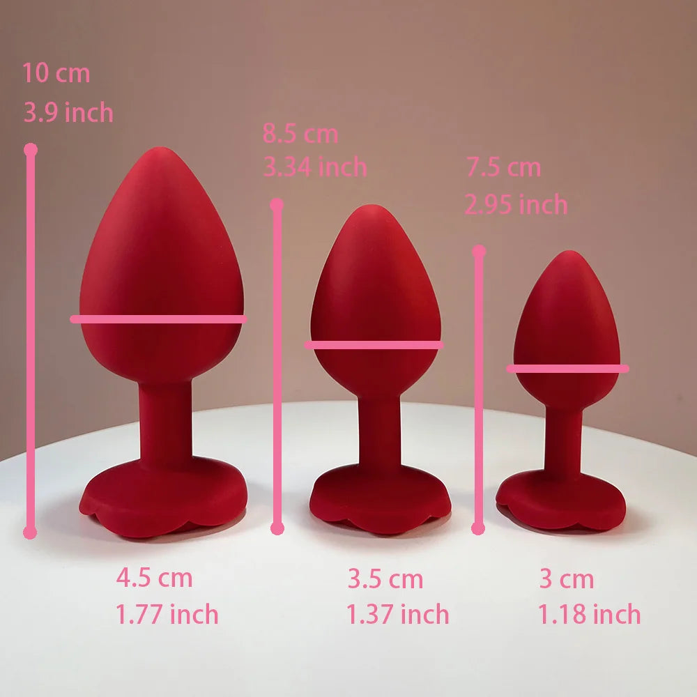 Red Rose Silicone Anal Plug Set Prostate Massager Butt Trainer Kit Couple Adult Sex Toy Dildo Expander Penetration Stimulate