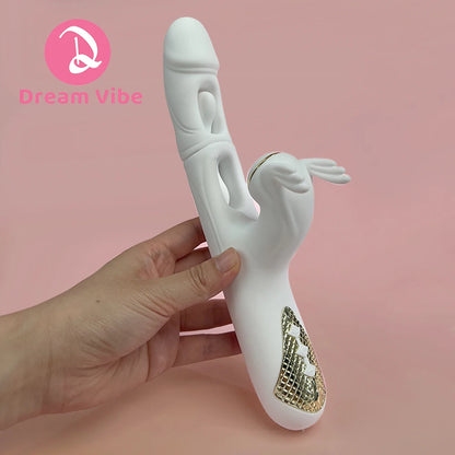 White Dargon 3 in 1 Rabbit Vibrator Heating Dual Flapping Suction Vibration Pleasur Intimate Sex Toy Women Penetration Deep Love
