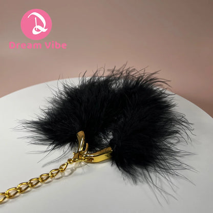Natural Feather HandCuffs with Golden Chain Bondage Play Sexy Fetish Toy Flirt Midnight Temptation Pleasure Sex Game Wrist Cuff