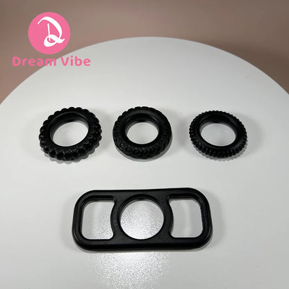 Set of 4 Silicone Cock Rings Black Stretchy Pennis Ring Sex Toy for Men Ejaculation Delay Reusable Pleasure Male Adult Toy