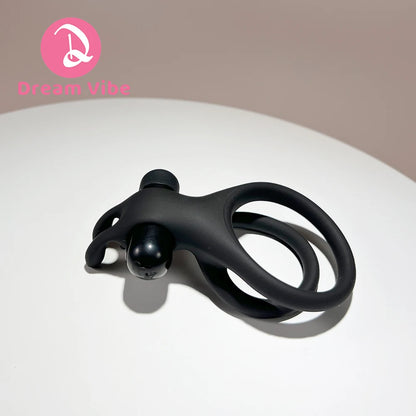 Vibrating Rabbit Dual Cock Rings Bunny Ear Super Stretchy Silicone Penis Rings Enhanced Delay Button Battery Men Sex Toy Couple
