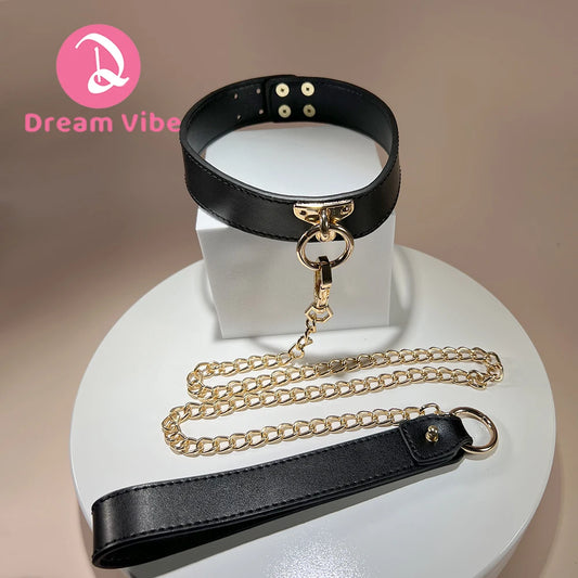 Bondage Faux Leather Collar and Lead PU Material Buckle Closure Adjustable BDSM Slave Pleasure Kinky Fun S&M Restriant Play