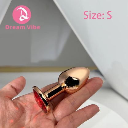 Metal Anal Plug Set Red Gem Butt Training Kit Jewelry inlaid Pleasure Sex Toy Women Men Prostate Massager Anal Expanding Gay