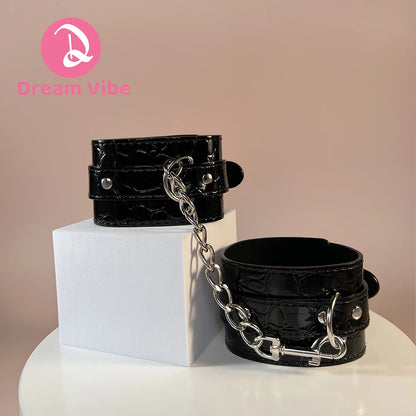 Classic Ankle Cuff PU Material by Dream Vibe Bondage Retrain Crocodile Pattern Black Fetish Be My Slave Foreplay Sexy Cuff Toy