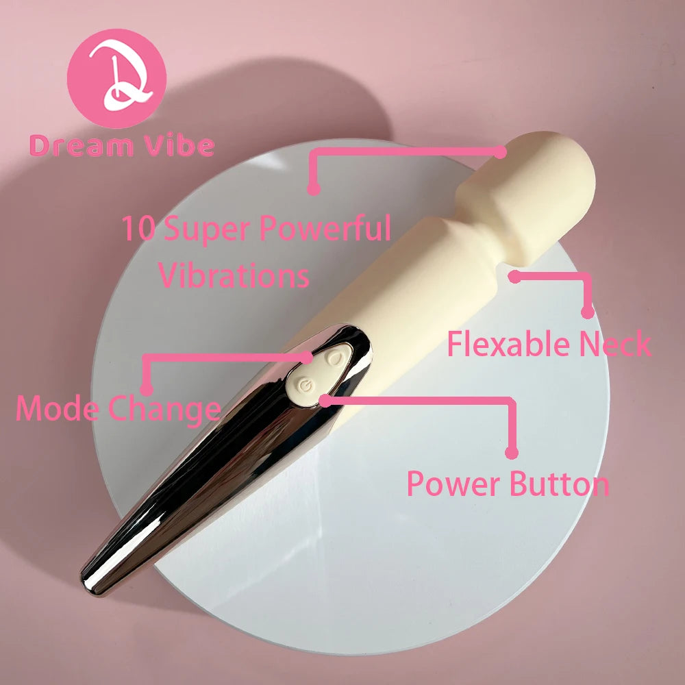 Silicone Yellow and Silver Massage Wand Adult Intimate Pleasure Sex Toy Body Relax Neck Flexible Powerful 10 Modes Penetration