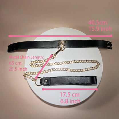 Bondage Faux Leather Collar and Lead PU Material Buckle Closure Adjustable BDSM Slave Pleasure Kinky Fun S&M Restriant Play