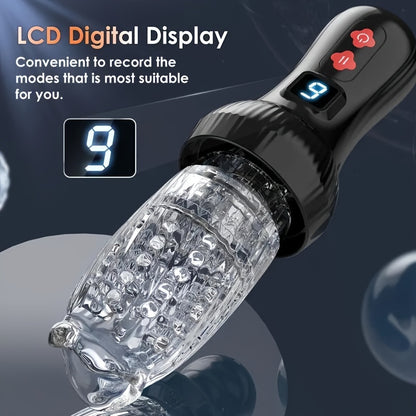 Ultimate Male Stroker Sex Toys, Automatic Male Masturbators Sex Toy with 9 Thrusting & Rotating Modes, Mens Sex Machine Electric Pocket Pussy with Cover, LCD Display Male Stroker Adult Sex Toys, and Powerful Motor for Unparal