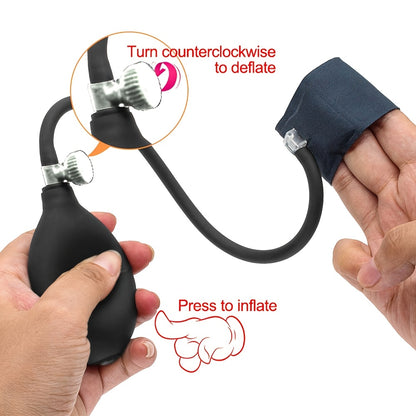 Inflatable Penis Ring for Men - Adjustable Silicone Rooster Ring with Banana Attachment, Enhances Pleasure & Control, Hand Wash Only, Black, Personal Pleasure Accessory | Comfortable Wear | Flexible Silicone Band