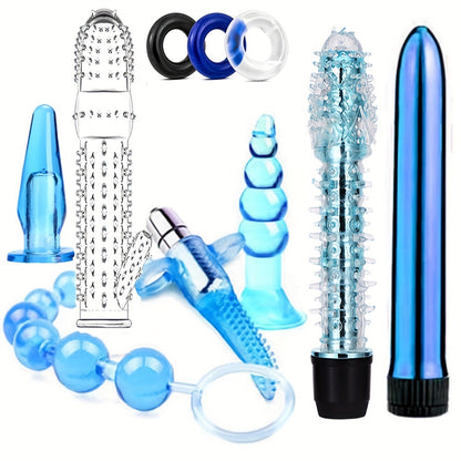 8/10pcs BDSM Anal Plug Vibrator Penis Rings Kit, Anal Plug Anal Beads Dildo Cock Ring Vibrator Adult Pleasure Erotic SM Supplies Set, Vibrating Anal Plug Kit For Men And Women, Couple Flirting Sex Toy Battery Not Included