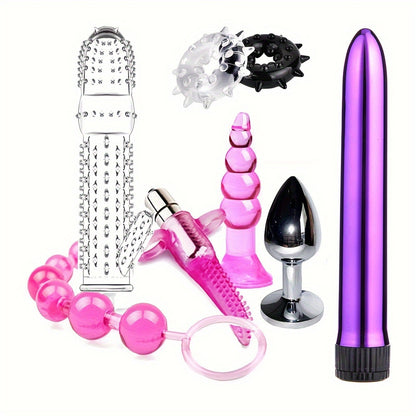 8/10pcs BDSM Anal Plug Vibrator Penis Rings Kit, Anal Plug Anal Beads Dildo Cock Ring Vibrator Adult Pleasure Erotic SM Supplies Set, Vibrating Anal Plug Kit For Men And Women, Couple Flirting Sex Toy Battery Not Included